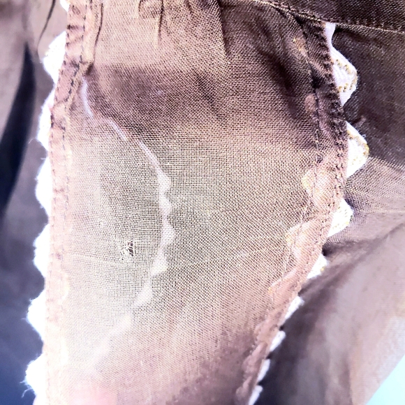 1950s Vintage Wife Brown Sheer Waist Apron Pink Trim with Pockets Retro Trad - Picture 5 of 12